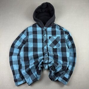 HAWK Shirt Men M Hoodie Blue Plaid LongSleeve TonyHawk Outdoor Skate Flannel Y2K